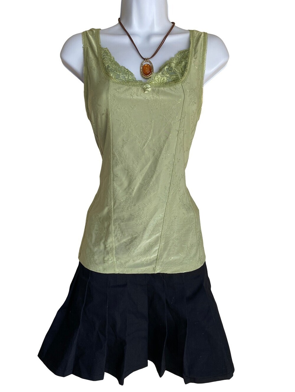 Vintage Plus 2X Green Lace Tunic Tank Top Blouse Granola Girl Boho Artsy Fall